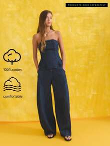 Nöista Áo corset dáng peplum chất liệu denim với cổ áo không dây; chất liệu bền chắc, thoáng khí; trang phục lý tưởng cho phụ nữ đi biển và những dịp lễ hội tự hào đồng tính; món đồ thiết yếu đa năng cho mùa hè. - Rửa tối - Xem 1