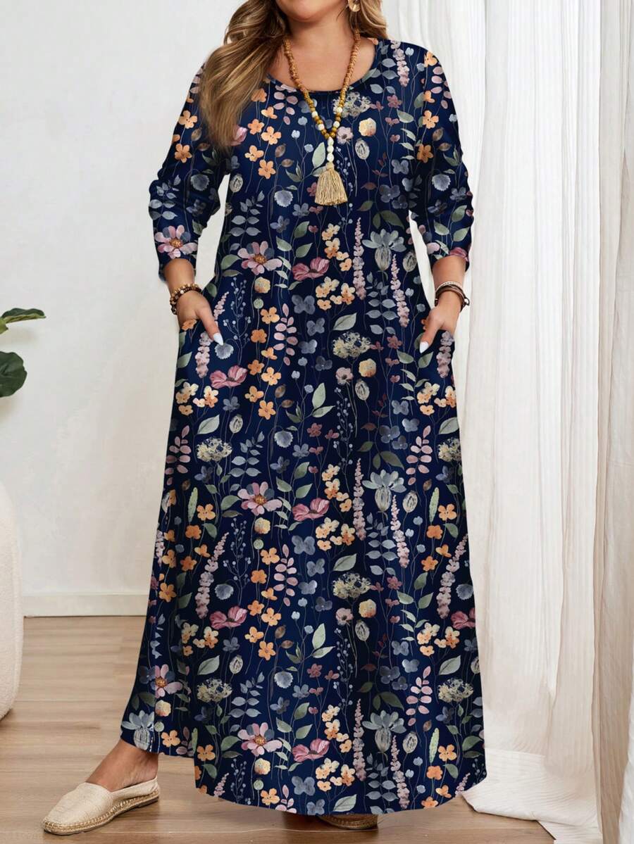EMERY ROSE Plus Size Long Sleeve Round Neck Dress, Suitable For Autumn/Winter Summer Outfit For Women  Casual Dresses For Women - Multicolor - View 1