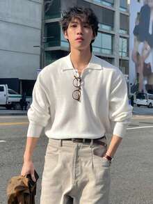 DAZY Men's Casual Solid Color Sweater For Autumn,Back To School Clothes - White - View 2