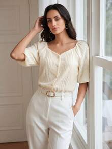 Anewsta Women's Solid Color Casual Versatile Everyday Top - Apricot - View 1