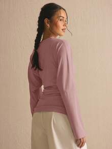 MUSERA Top de manga larga con cintura fruncida y mangas de murciélago, estilo cottage core, lindo y acogedor para primavera y verano - Rosa Pálido - Ver 4