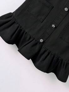 SHEIN Elladie kids Toddler Girls' Cute Frill Trim Denim Dress Autumn Fall - Black - View 6