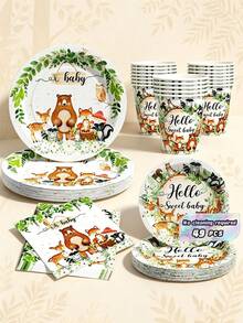 Bộ đồ dùng dùng một lần hình thú cưng dễ thương trong rừng "Hello Sweet Baby", gồm đĩa, khăn ăn và cốc, phục vụ 8 người. Bộ đồ dùng tiệc dùng một lần này (bao gồm đĩa, khăn ăn và cốc) rất phù hợp cho các bữa tiệc sinh nhật, đám cưới và dã ngoại gia đình. - Xem 1