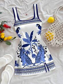 Soleia U-Neck Backless Mini Dress For Women, Suitable For Summer,Dresses For Women Summer - Blue - View 1