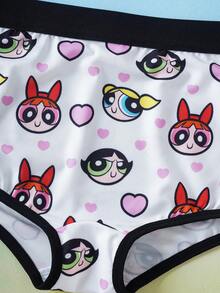 THE POWERPUFF GIRLS X SHEIN Women's Comfortable Cute Cartoon Heart Print Trim Briefs - White - View 4