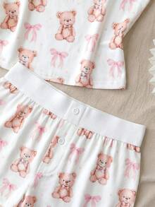 SHEIN 青少年女孩熊圖案吊帶背心 & 短褲套裝 - 彩色 - 查看 4