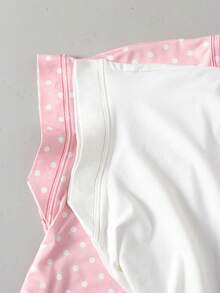 SHEIN Girlism 青少年女孩 2件套 粉色與白色波點 夏季可愛 母女款親子套裝 休閒時尚 交叉露背寬鬆T恤 - 彩色 - 查看 4