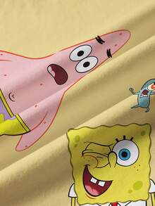 SpongeBob SquarePants | SHEIN 小男孩圓領短袖可愛卡通印花夏季T恤，全身印花 - 白色 - 查看 7