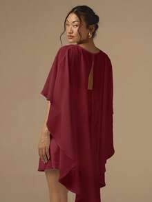 COSMINA Bộ 2 món gồm áo choàng và váy ngắn bằng vải satin cắt xéo dành cho nữ, màu trơn, thích hợp cho đám cưới/tiệc tùng/kỳ nghỉ, màu trắng. - Màu Đỏ Sâu - Xem 2