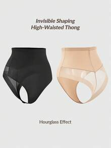 SHAPORA 2 Packs Shaping High-Waisted Thong Set Shapewear Short Body Shaper Butt Lifter-Tummy Waist Control - Multicolor - View 2