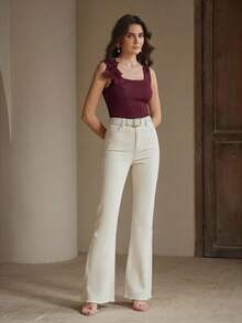 Anewsta Fashionable Fitted Embroidered Seamless Ribbed Tank Top - Burgundy - View 6