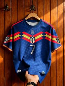 Aesthetic Post Áo thun thể thao phong cách retro màu đỏ vàng xanh in họa tiết sọc chữ V tương phản, áo thun mùa hè thường ngày, áo thun in hình unisex, áo thun ngắn tay thời trang đường phố dành cho nam, bóng đá, phụ kiện bóng đá - Nhiều màu - Xem 3