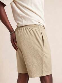 Manfinity Dauomo Quần short nam mùa hè dáng rộng, có dây rút, túi, cạp chun. - Màu be - Xem 2
