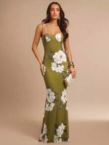 Silquee Women's Vintage Romantic Olive Green Floral Tulle Dress Summer Elegant Mother Of The Bride Dinner Date Formal Graduation College Wedding Prom - Green - View 1