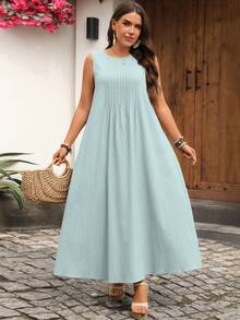 Rosumi Plus Size Women Patchwork Casual Sleeveless Maxi Dress - Multicolor - View 9