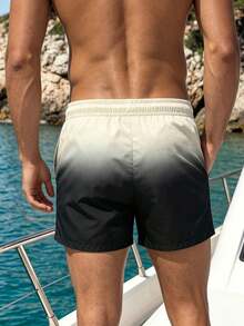 Surfspeed Summer Men's Ombre Drawstring Waist Beach Shorts, Summer Holiday / Vacation / Beach / Hawaii / Tropical / Swim /  Bathing - Black - View 2