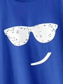 SHEIN 男童卡通图案T恤，休闲风格，适合夏季日常穿着 - 寶藍色 - 查看 4