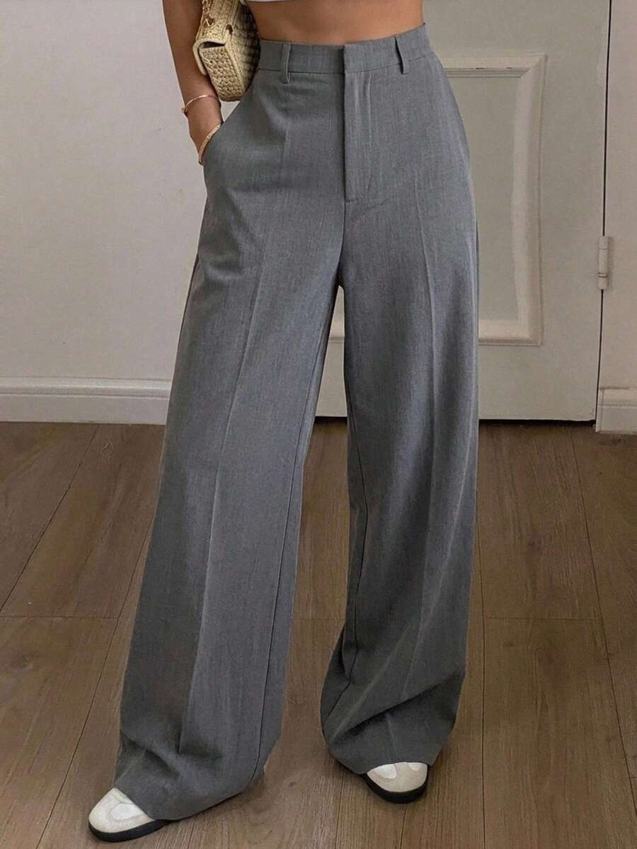 DAZY Women's Casual Solid Wide Leg Pants,Women Dress Pants - Grey - View 1
