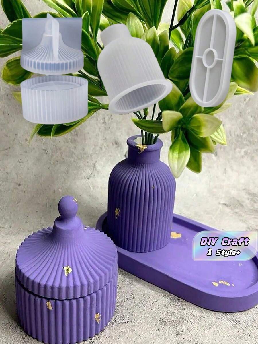 Bộ 4 khuôn hình bầu dục, khuôn làm bình hoa, hộp đựng đồ kẻ sọc, bộ khuôn silicon làm chậu hoa, khuôn đúc nhựa, thạch cao, xi măng, bê tông đa năng dùng để trang trí bàn làm việc, đồ thủ công tự làm, trang trí nhà cửa. - Nhiều màu - Xem 1