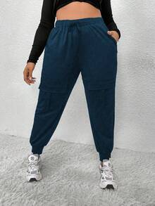 EMERY ROSE Plus Size High Waisted Pocket Work Pants Fall - Navy Blue - View 9