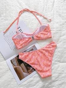 Swim Mod Bộ đồ bơi nữ phong cách retro dễ thương ngọt ngào, viền hoa, mặc thường ngày đi biển nghỉ dưỡng - trái cam - Xem 4