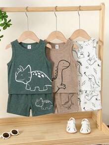 Bộ 3 áo ba lỗ thoải mái, thường ngày cho bé trai, thích hợp cho mùa xuân và mùa hè. - Nhiều màu - Xem 3