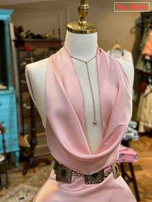 NostaNoir Abito da donna con scollo drappeggiato, senza schienale, alla moda, adatto per appuntamenti e feste - Rosa - Visualizzare 3