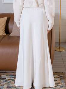 Aralina Luxe Satin Drawstring Satin Maxi Skirt - Apricot - View 3