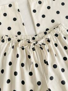 SHEIN Drawstring Waist Polka Dot Wide Leg Jeans - Multicolor - View 6