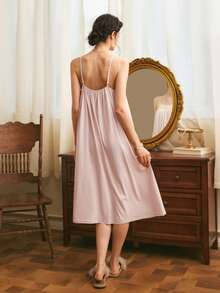 Côtesoire Women's French Elegant Romantic Lace Patchwork Comfortable Loose Knit Camisole Nightgown - Baby Pink - View 2