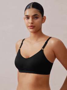 Veilyse 4pcs Women's Comfortable Sleeping Casual Striped Wireless Soft Cup Solid Color Bras - Multicolor - View 1