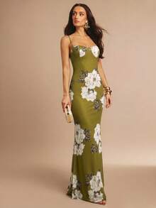 Silquee Women's Vintage Romantic Olive Green Floral Tulle Dress Summer Elegant Mother Of The Bride Dinner Date Formal Graduation College Wedding Prom - Green - View 4