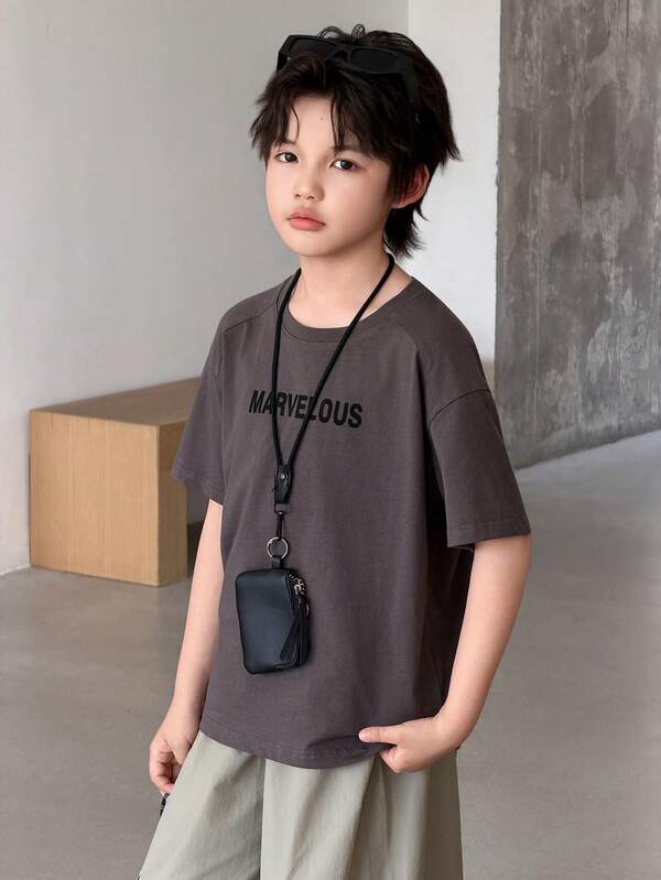 Dazy Kids Crew Neck Casual Cool Letter Print Oversized Boys T-Shirt
