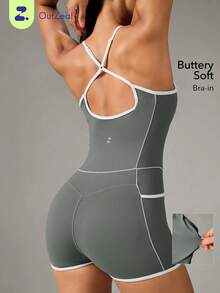 OutZeal Romper Women Sports Jumpsuits Gym Workout Fitness Pilates Clothes Bra-In Removable Pads - Army Green - View 9
