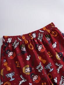 HARRY POTTER X SHEIN Bộ đồ ngủ gồm áo hai dây và quần short in hình hoạt hình dành cho bé gái tuổi teen. - Đỏ - Xem 7