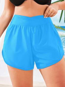 Swim Vcay Short Asymmetrical Size For Summer Bikini Solid Color - Blue - View 5