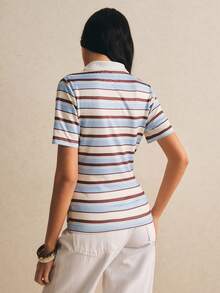 Poéselle 女款拼色條紋印花 Polo 領短袖 T-shirt，夏季 - 彩色 - 查看 8