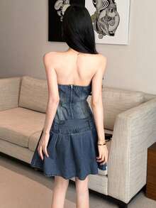 Joudiya Women's Distressed Denim Mini Dress, Fitted Sleeveless Casual Dress For Spring & Summer - Blue - View 2