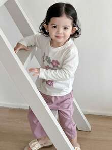 Dazy Kids 女童圆领甜美碎花长袖休闲睡衣 - 淡紫色 - 查看 5