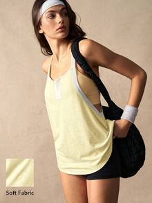 VARSIVA Women's Casual Loose Cutout Neck Sports Tank Top, Summer - Yellow - View 9