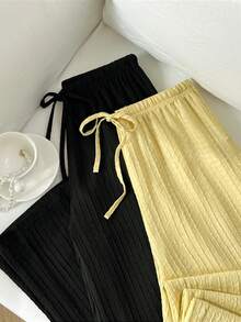 Sweetra Y2K Casual Vacation Versatile Collegiate Textured Wide Leg Pants - Black - View 4