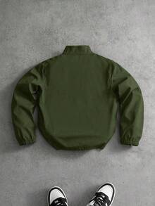 PAVTROS Áo khoác nam cổ đứng, khóa kéo, phối màu tương phản, phong cách thường ngày. - xanh quân đội - Xem 2