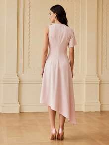 ZEYLAH Asymmetric Hem Slip Dress, Spring/Summer - Pink - View 4