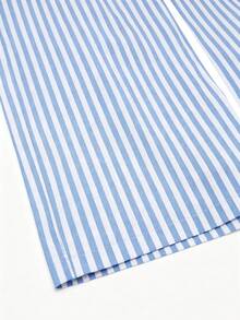 SHEIN Elladie kids Bộ 2 món cho bé gái: Áo sát nách kẻ sọc viền bèo + Quần ống rộng suông, phù hợp mặc thường ngày, đi biển, ở nhà, đi công viên, dã ngoại, đi học mùa hè - Màu xanh lam - Xem 6