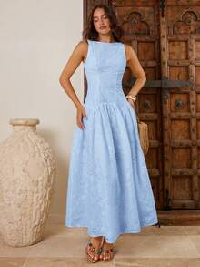 Enchnt Women's Elegant Romantic Ruched Waist Embroidered Dress, Suitable For Parties Vacation And Gatherings Baby Blue Summer - Baby Blue - View 9