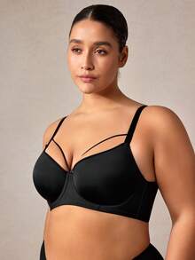 Veilyse Sutiã multifuncional preto plus size Peach Girl, modelo Plus Size, com bojo fino, confortável e respirável, com aro para levantar e modelar o corpo. - Preto - Ver 6