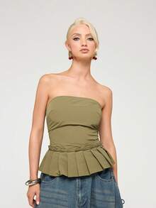COUREZ Ruffle Trim Camisole Top / Y2K Summer Women's Sleeveless Casual Outing Holiday Clothing Summer Women's Wear - Army Green - View 1