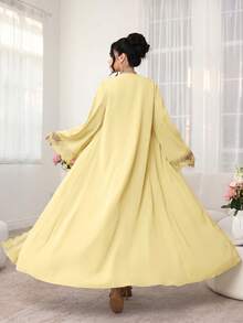 Al Najma Elegant Fashion Floral Trim Abaya Robe, Suitable For Spring And Summer - Yellow - View 2