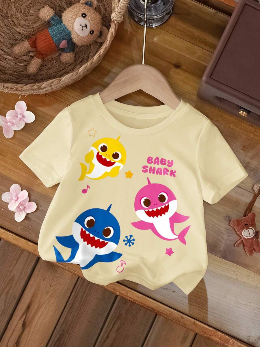 BABY SHARK X SHEIN 女婴/幼儿印花圆领短袖上衣 - 白色 - 查看 1