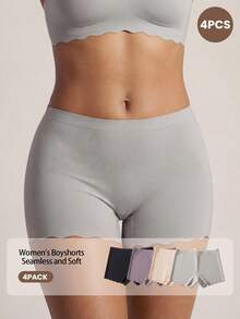 Barelissa Women's Simple Solid Color Seamless Panties (Hipster Cut) 4pcs/Set - Multicolor - View 1